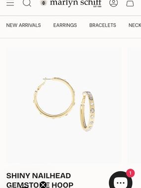 Marlyn Schiff Gold Hoop Earrings with Clear Gem Accents